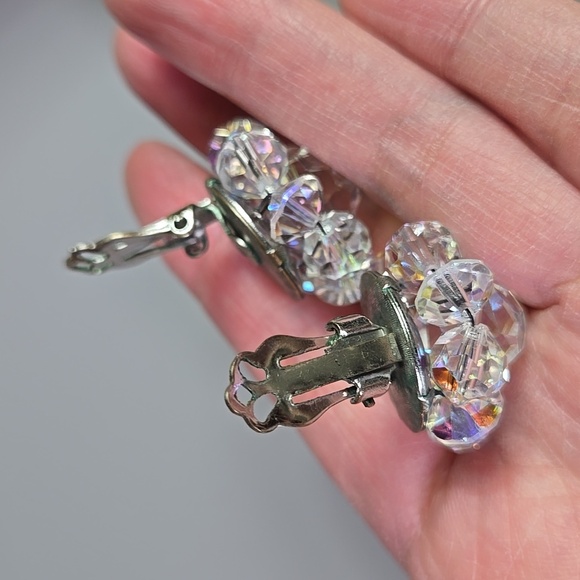 Crystal Cluster aurora borealis Clip On  Earrings - Picture 12 of 16